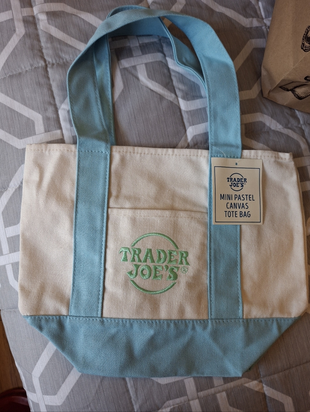 Trader Joe's Mini Pastel Canvas Tote Bag - Baby Blue